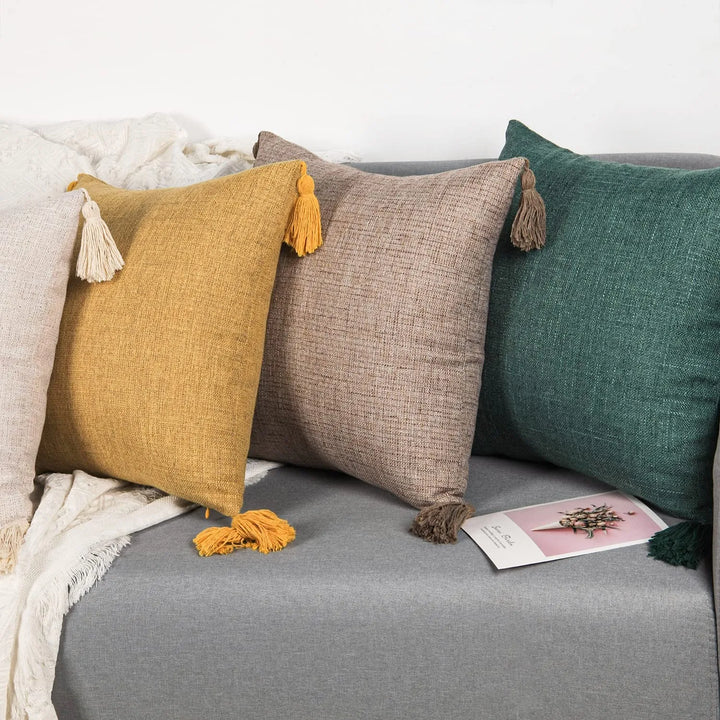 Linen Pillow/Cushion Covers With Tassels