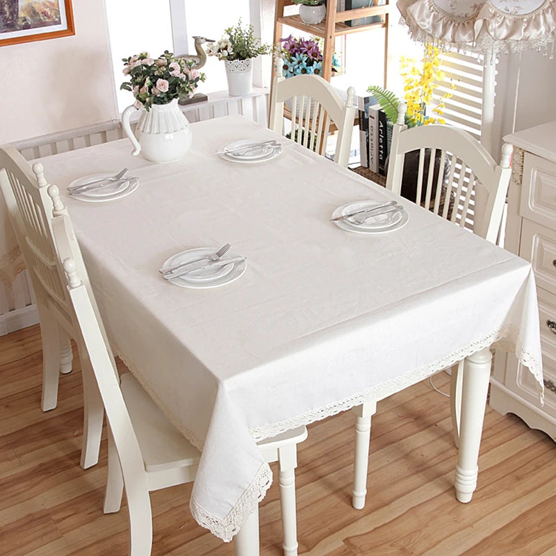 Elegant Cotton Tablecloth White Lace