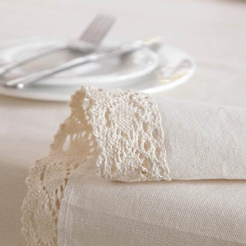 Elegant Cotton Tablecloth White Lace