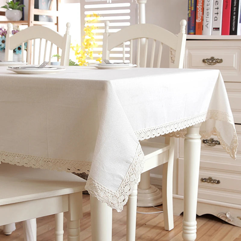 Elegant Cotton Tablecloth White Lace