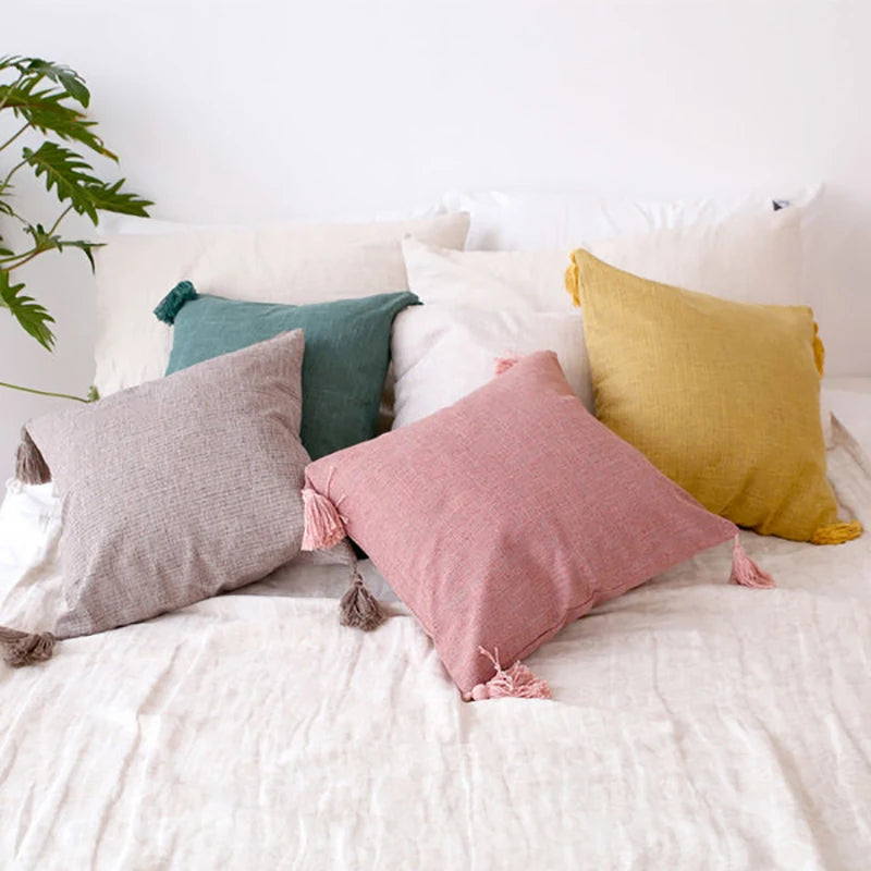 Linen Pillow/Cushion Covers With Tassels