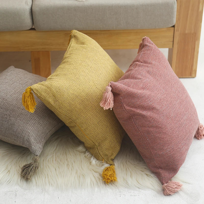 Linen Pillow/Cushion Covers With Tassels