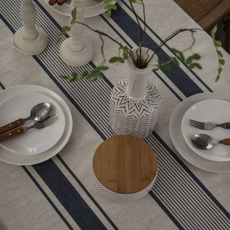 French Stripe Tablecloth Cotton Linen Fabric