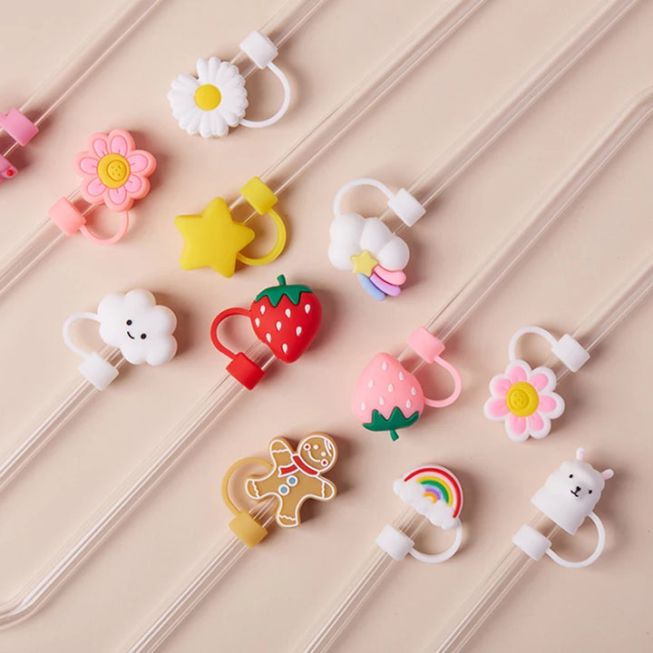 Cute Strawberry Straw Covers For Stanley Tumbler Cups Accessories Kawaii Silicone Straw Toppers Protector Cap For 10mm Straws MB Home