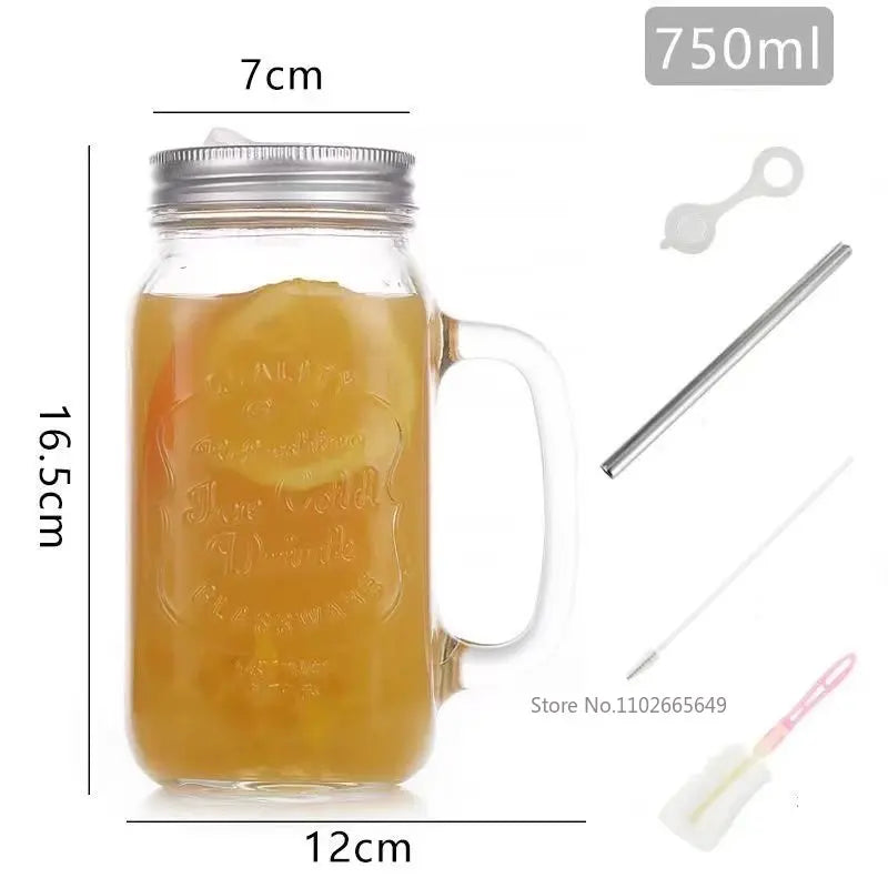 Mason Jar Mugs with Handles and Straw MB Home