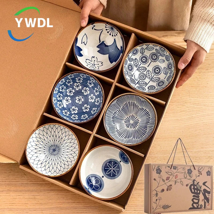 YWDL Japanese Ceramic Cereal Bowl Set Dessert Salad Snack Bowl Kitchen Noodle Bowl Tableware Set Microwave Safe Gift Box MB Home