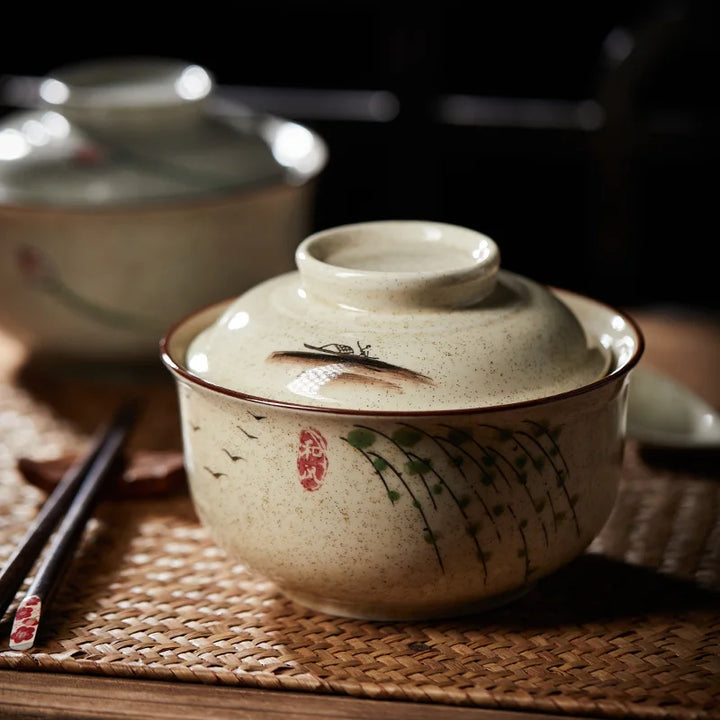 Ceramic Floral Bowl With Lid