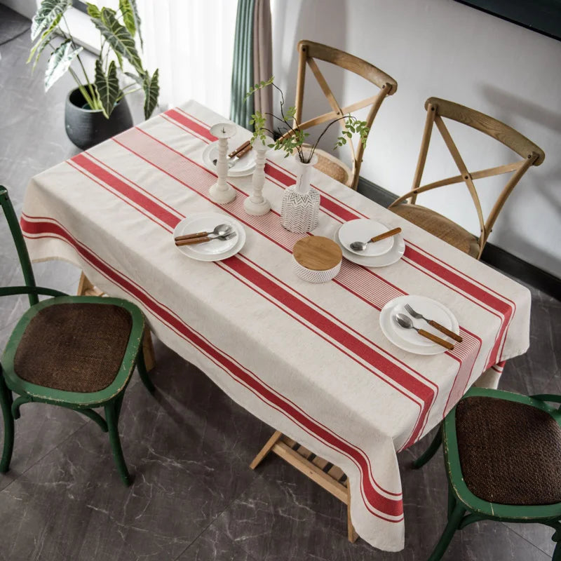 French Stripe Tablecloth Cotton Linen Fabric