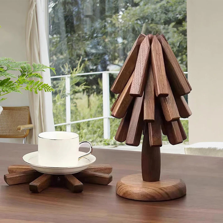 Non-slip Coaster Set Wood Tree Shape