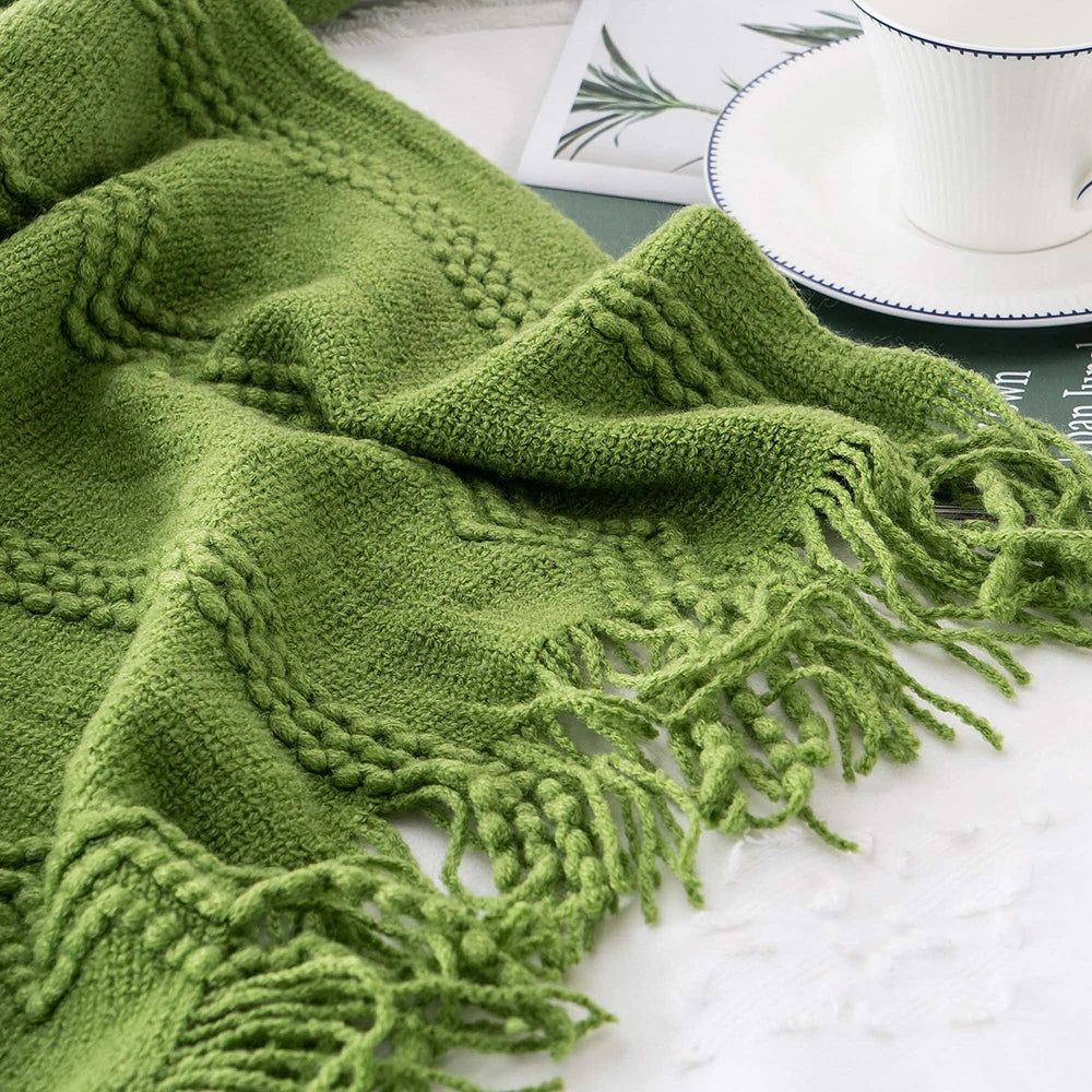 Battilo Green Knit Throw Blanket