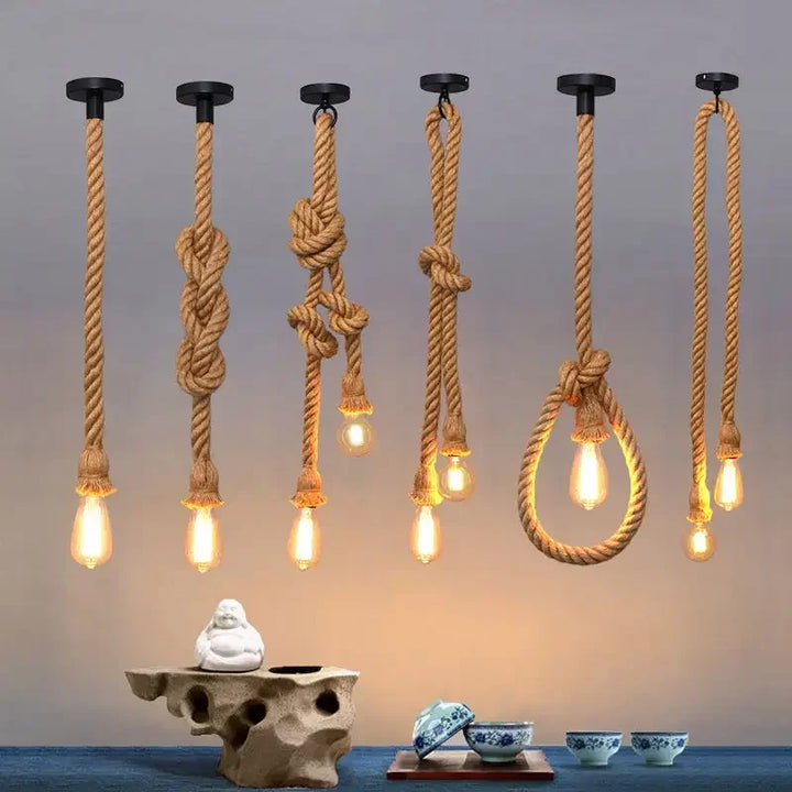 Rope Lamp Creative Country Edison Bulb Chandelier Decoration Home Vintage Hemp Rope Pendant Lamp MB Home