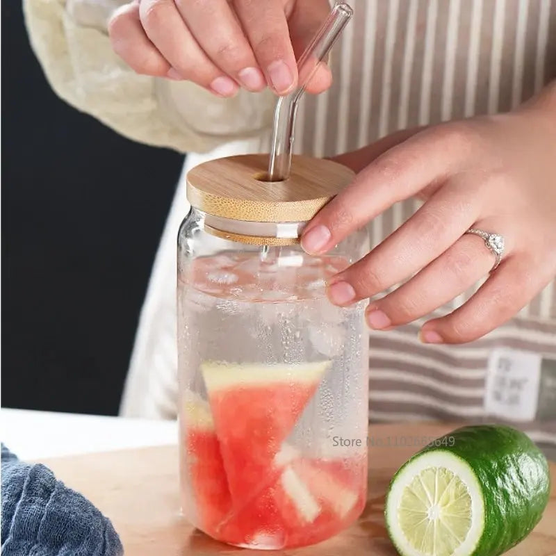 Mason Jar Mugs with Handles and Straw MB Home