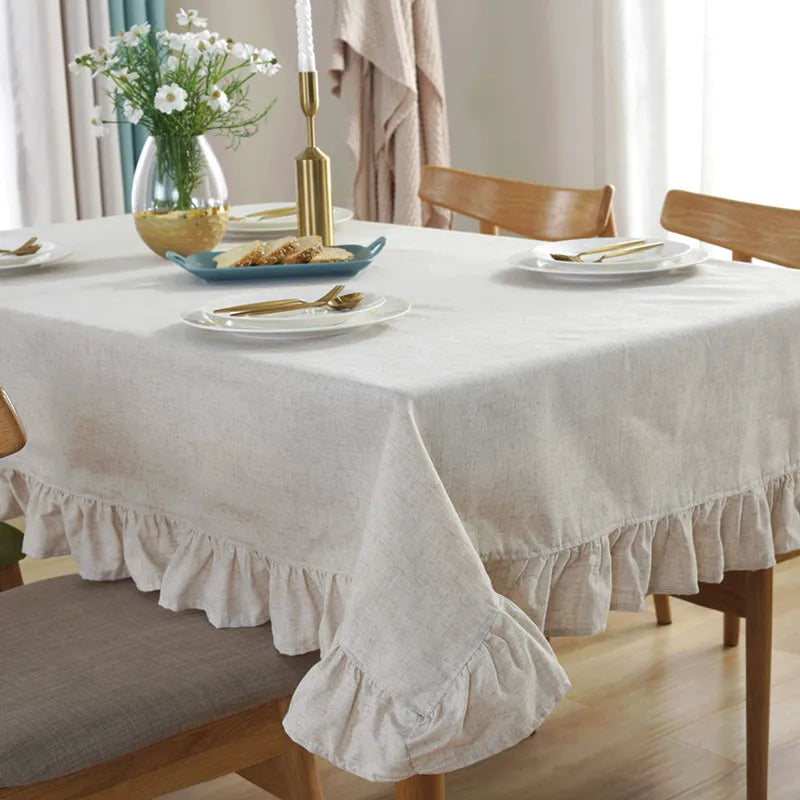 Cotton Linen Ruffled Tablecloth