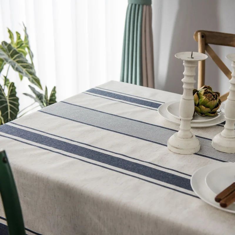 French Stripe Tablecloth Cotton Linen Fabric