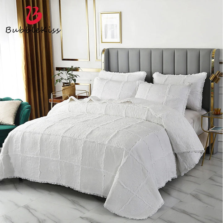 White Quilted Cotton Embroidered Bedspread