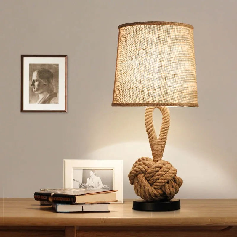 Creative And Personalized Bedroom Bedside Lamp Bar Counter American Decorative Desk Lamp Hemp Rope Retro Art Desk Lamp MB Home