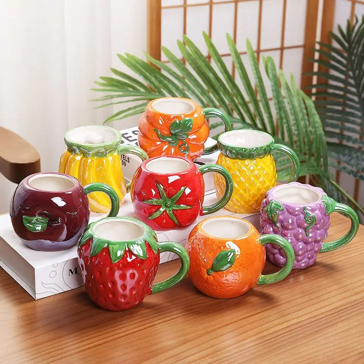 Creative Ceramic Strawberry Pumpkin Pineapple Coffee Cup Kids Fruit Mug Home Office Breakfast Milk Drink Mug Birthday Gift New MB Home