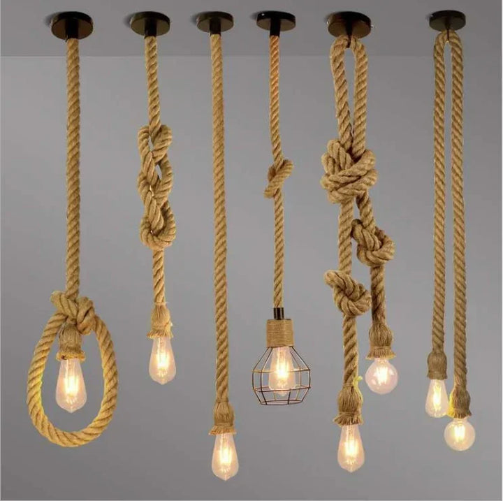 Rope Lamp Creative Country Edison Bulb Chandelier Decoration Home Vintage Hemp Rope Pendant Lamp MB Home