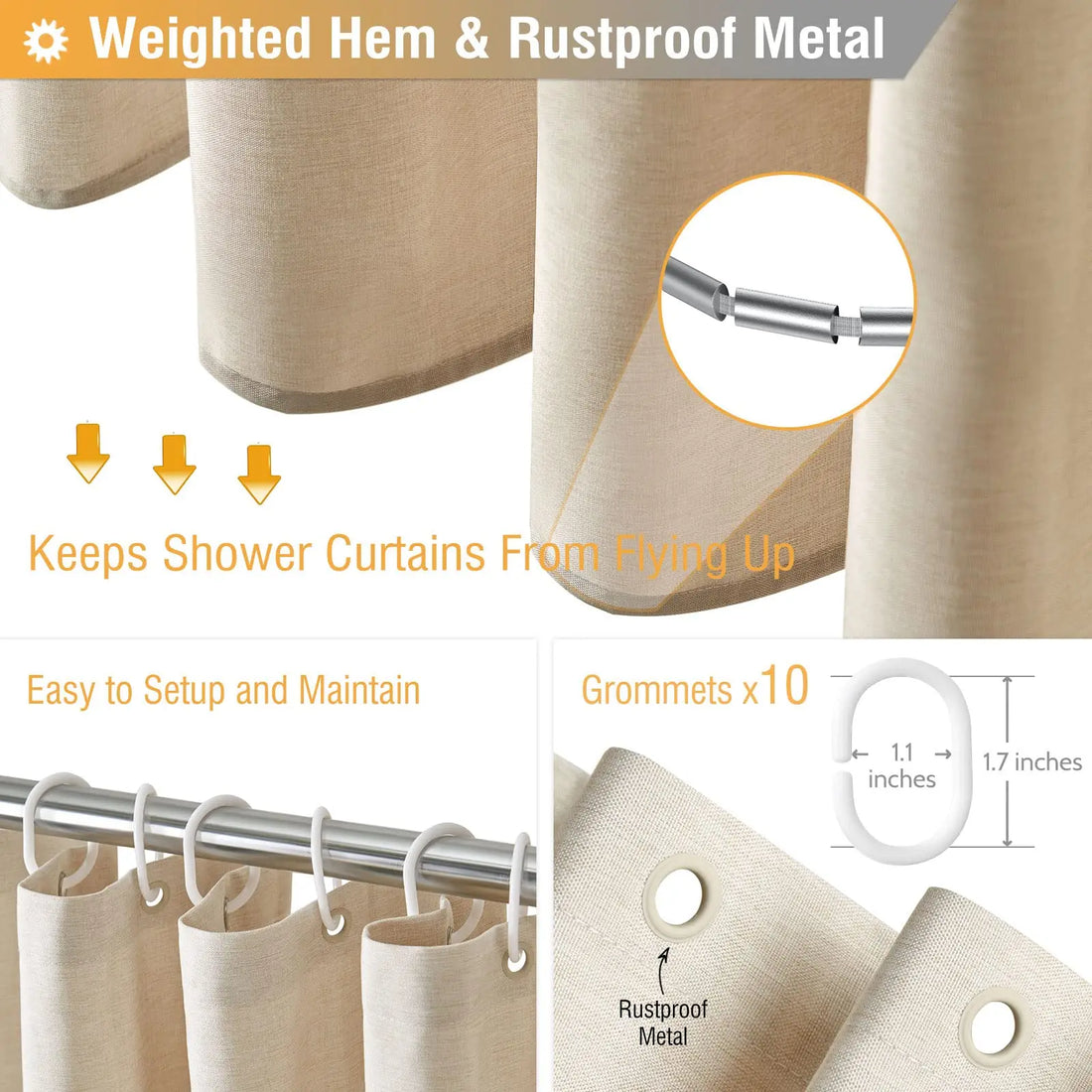 Linen Texture Shower Curtain Set